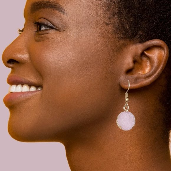 Earrings Natural Pink Stone 1/2" diameter - Picture 3 of 3